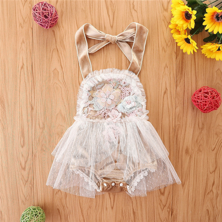 Summer Baby Girl Embroidered Mesh Bodysuit