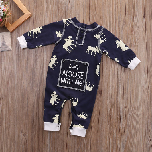 Infant Long-sleeved Cotton Fawn Print Jumpsuit