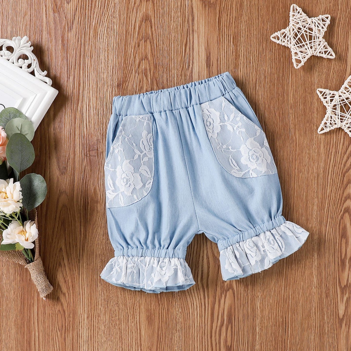 Girl Infant Lace Collar Dress Denim Shorts