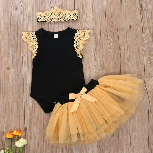 Girl Ruffled Bodysuit Tutu with Headband