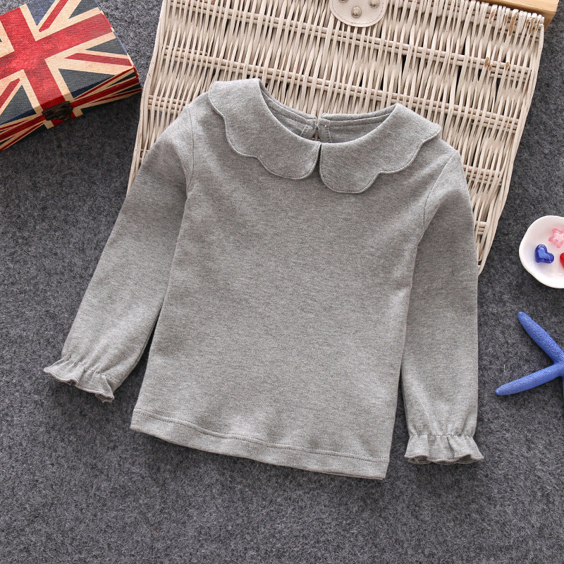 Girl's Cute Cotton Doll Collar Long Sleeve Top