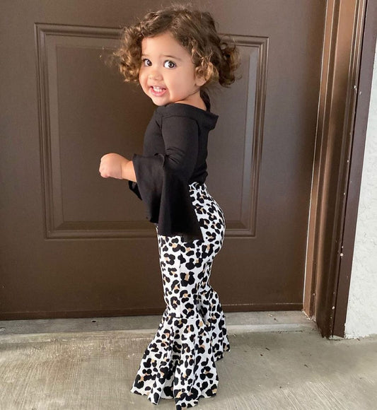 Girl Toddler Leopard Flared Pants Casual Suit