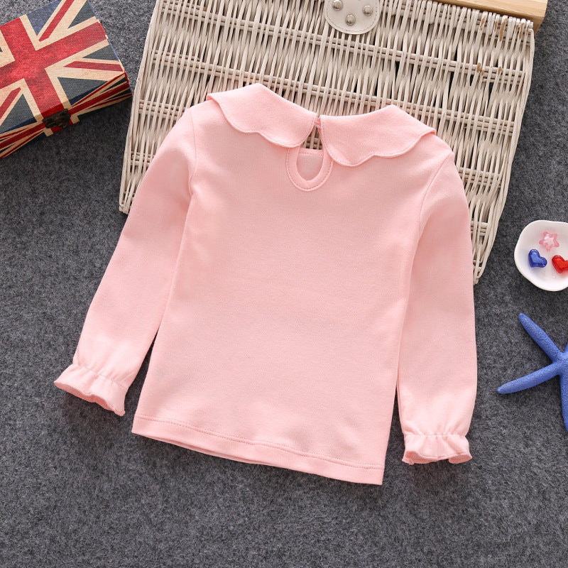 Girl's Cute Cotton Doll Collar Long Sleeve Top