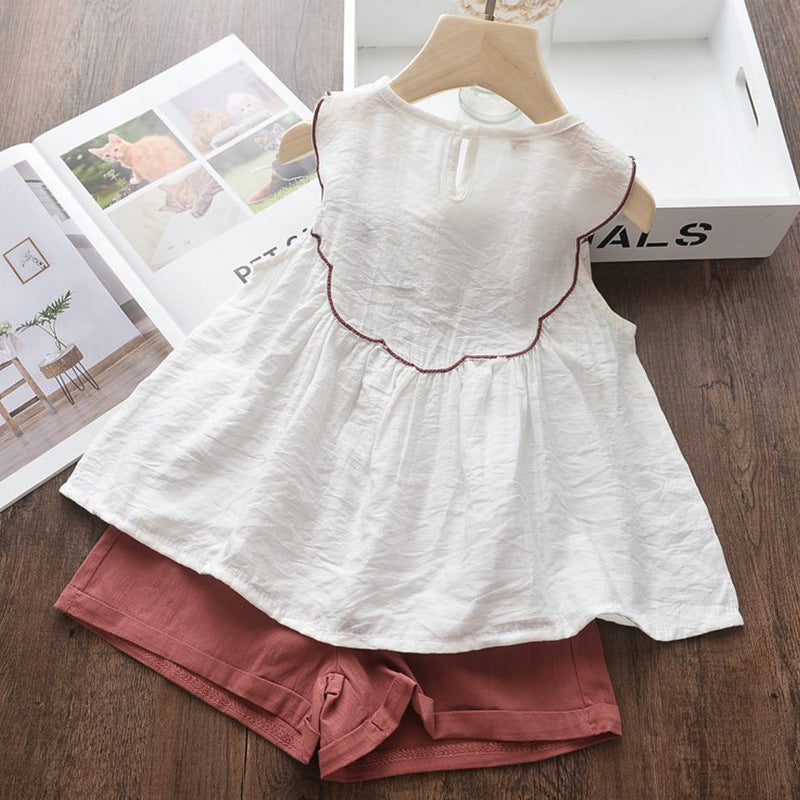 Cotton and linen sleeveless T-shirt + shorts