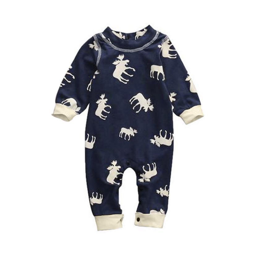 Infant Long-sleeved Cotton Fawn Print Jumpsuit