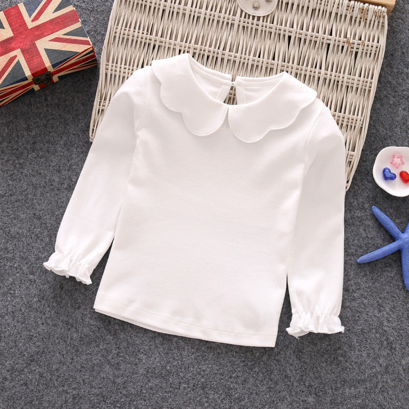 Girl's Cute Cotton Doll Collar Long Sleeve Top