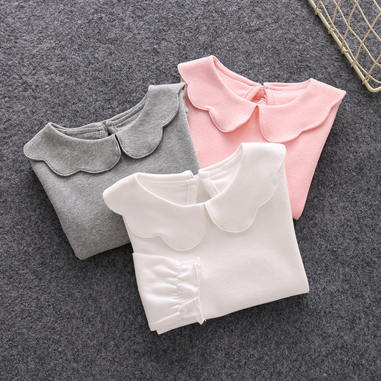 Girl's Cute Cotton Doll Collar Long Sleeve Top