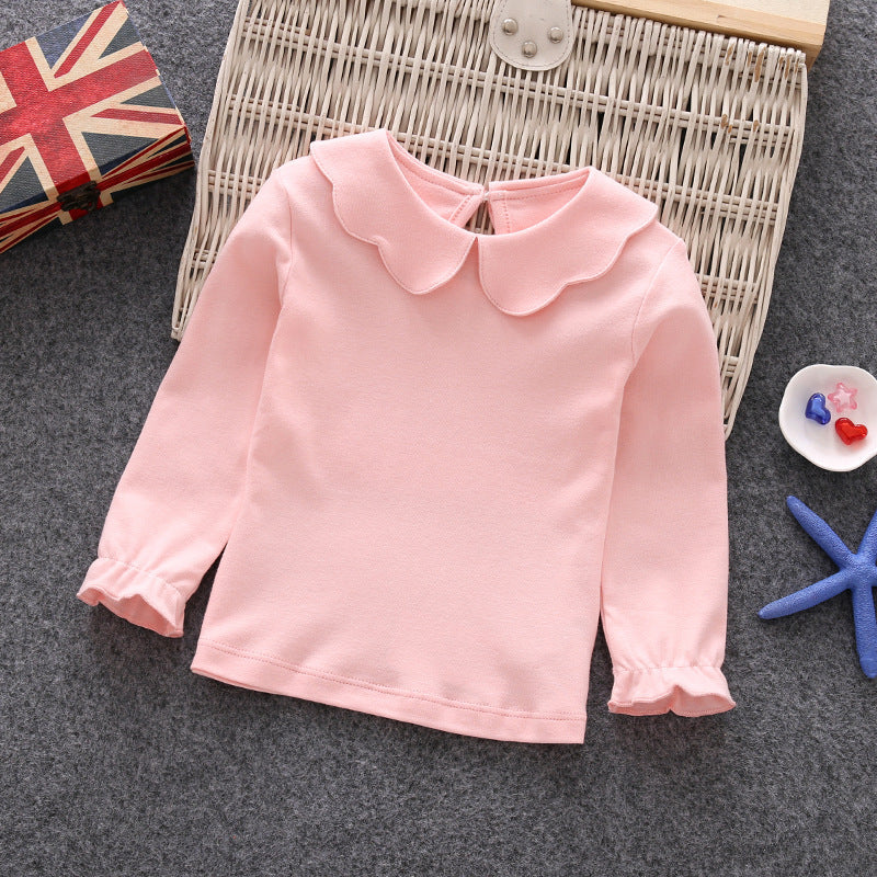 Girl's Cute Cotton Doll Collar Long Sleeve Top