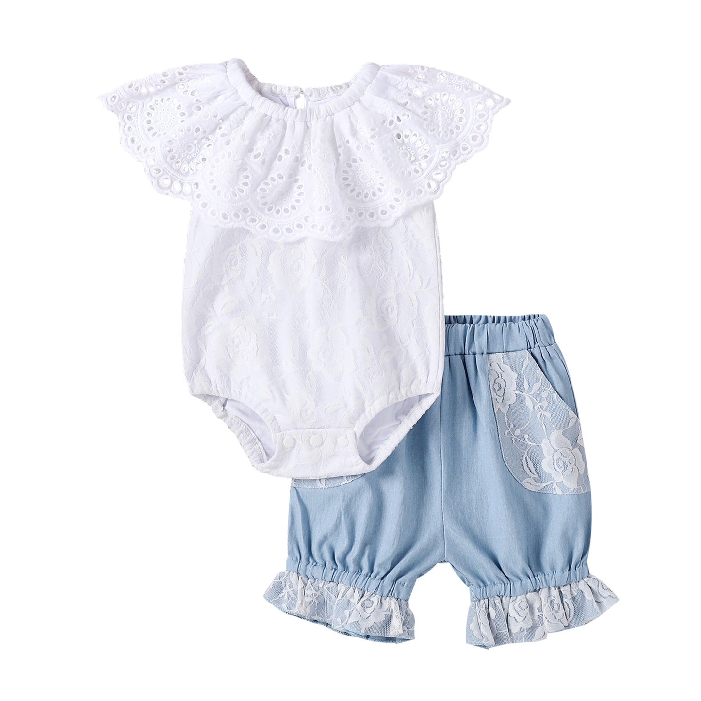 Girl Infant Lace Collar Dress Denim Shorts